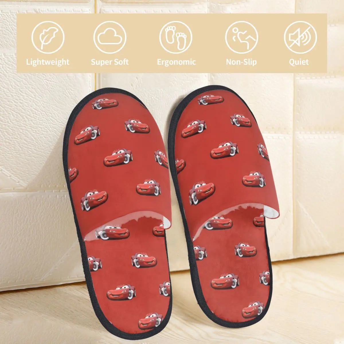 Lightning Mcqueen And Sally Car Slippers Anti Slip Soft Household Cotton Fur Slippers Slides Indoor