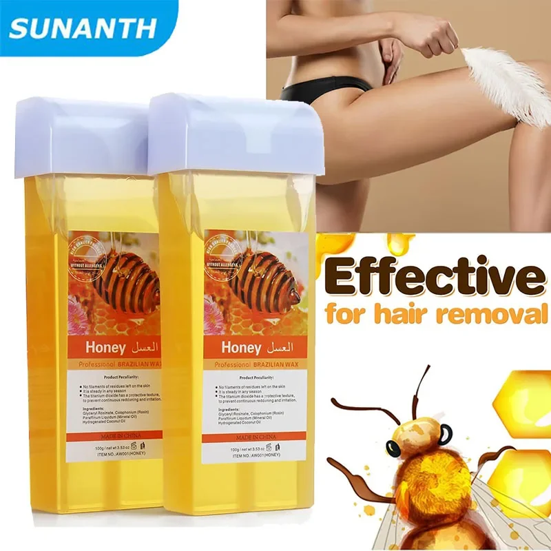 

Безболезненный роликовый воск для депиляции, картридж с медом и алоэ вера для удаления волос на бикини и теле, совместимый с восковыми грелками