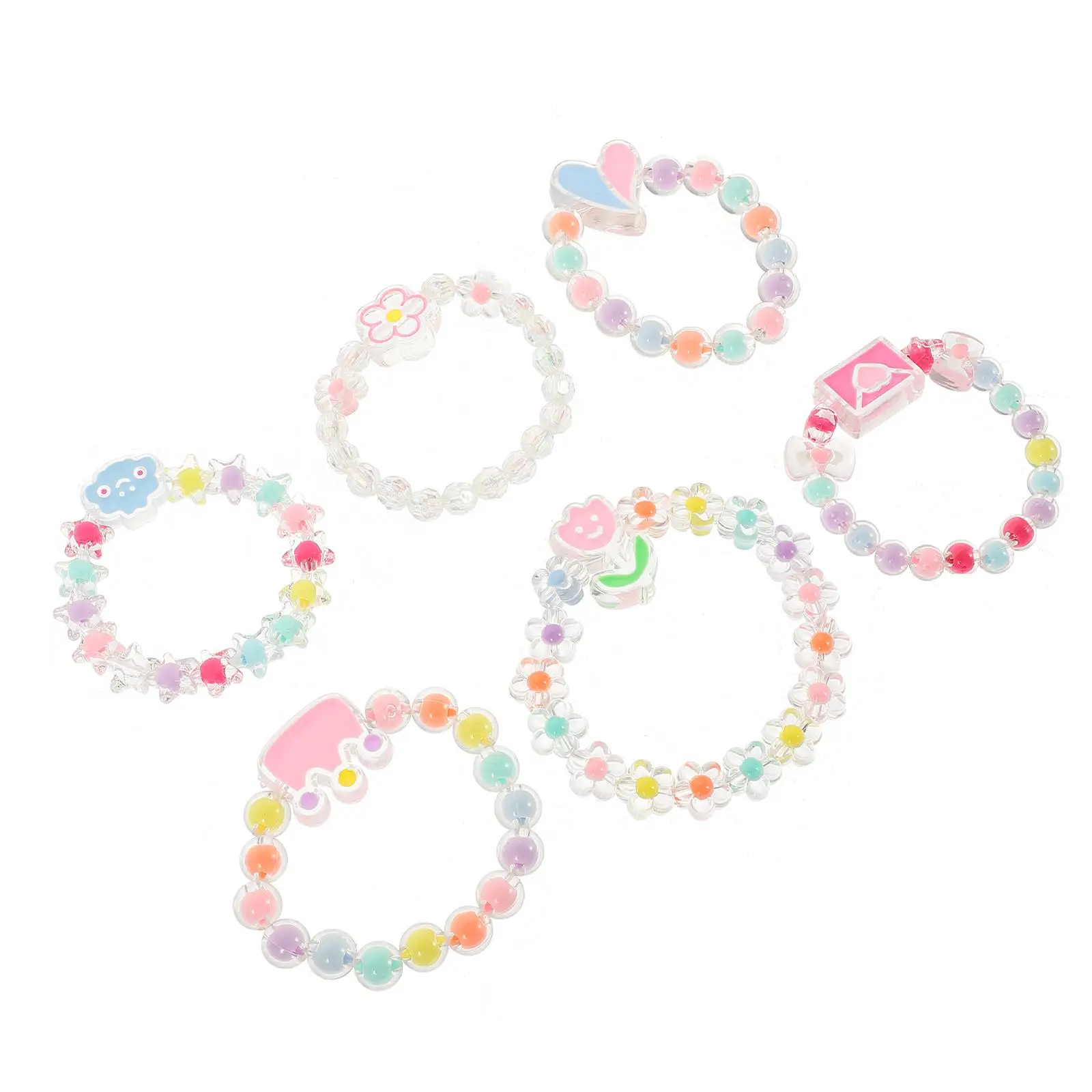 

6 Pcs Kids Beaded Bracelets Children Jewelry Plastic Toddler Girl Wristband Elastic Baby Cartoon Rabbit Ice Cream Toys