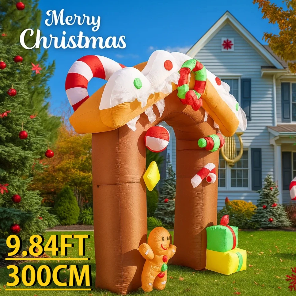 9.84FT مصباح ليد عيد الميلاد نفخ الزنجبيل منزل قوس اللعب ساحة الحديقة الطرف الديكور المنزل الحلي لوازم هدايا عيد الميلاد #1