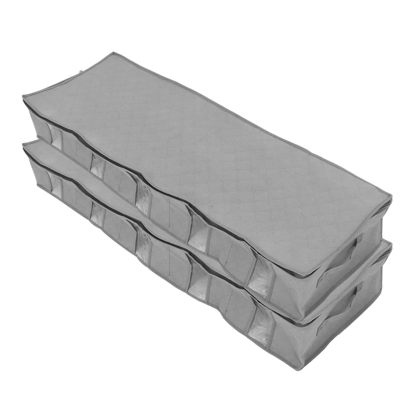 

2pcs Grey Non-Woven Foldable Storage Box With Lid Clothing Organizer Under Bed Container For Home Closet Organization Dust-Proof