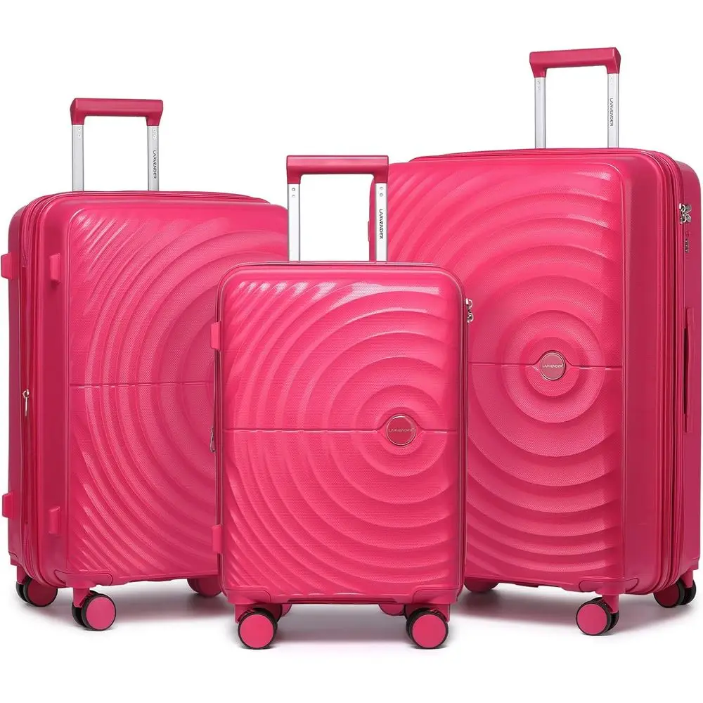 

LARVENDER Lage Sets, Suitcase Set 3 Piece Expandable Lage PP Lightweight Large Suitcases with Wheels or Women (3 piece set,Rose