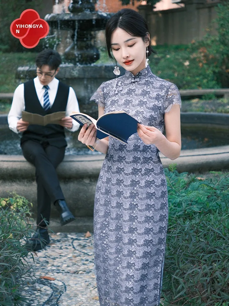 

Ele Knowlable Women's Lace ort Sve Qipao Slimming Elastici Red Face Lanruo Summer New Sle Cotton Blend