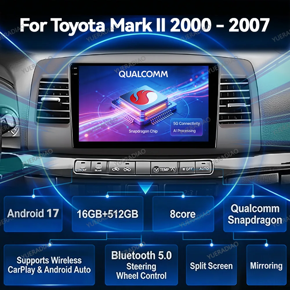 Автомагнитола Android 17 для Toyota Mark II 9 X110 2000-2007, головное устройство 4G WIFI 2DIN QLED BT GPS NAVI