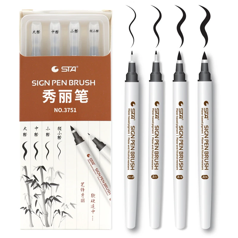 4 Nibs STA 3751 Brush Caligraphy Pen Set Practice Calligraphy Art Chinese Drawing Cartoon Markers Art Supplies School Stationery