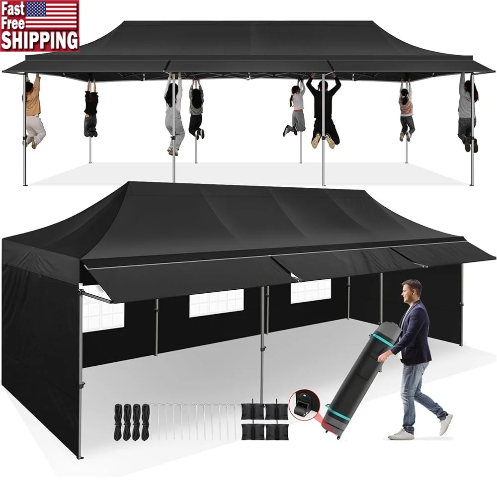 

10x30 Pop Up Canopy Tent Heavy Duty Waterproof Commercial Tent with Awning UPF 50 Wind Resistant Sidewalls Outdoor Event Shelter