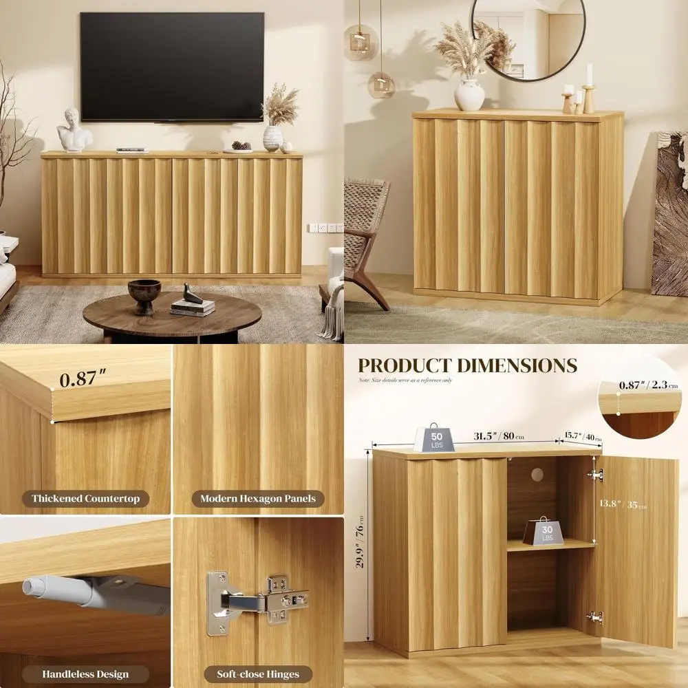 

Современный кофейный барный шкаф из натурального дерева с местом для хранения, 31,5 дюйма, с дверцами, для кухни и гостиной