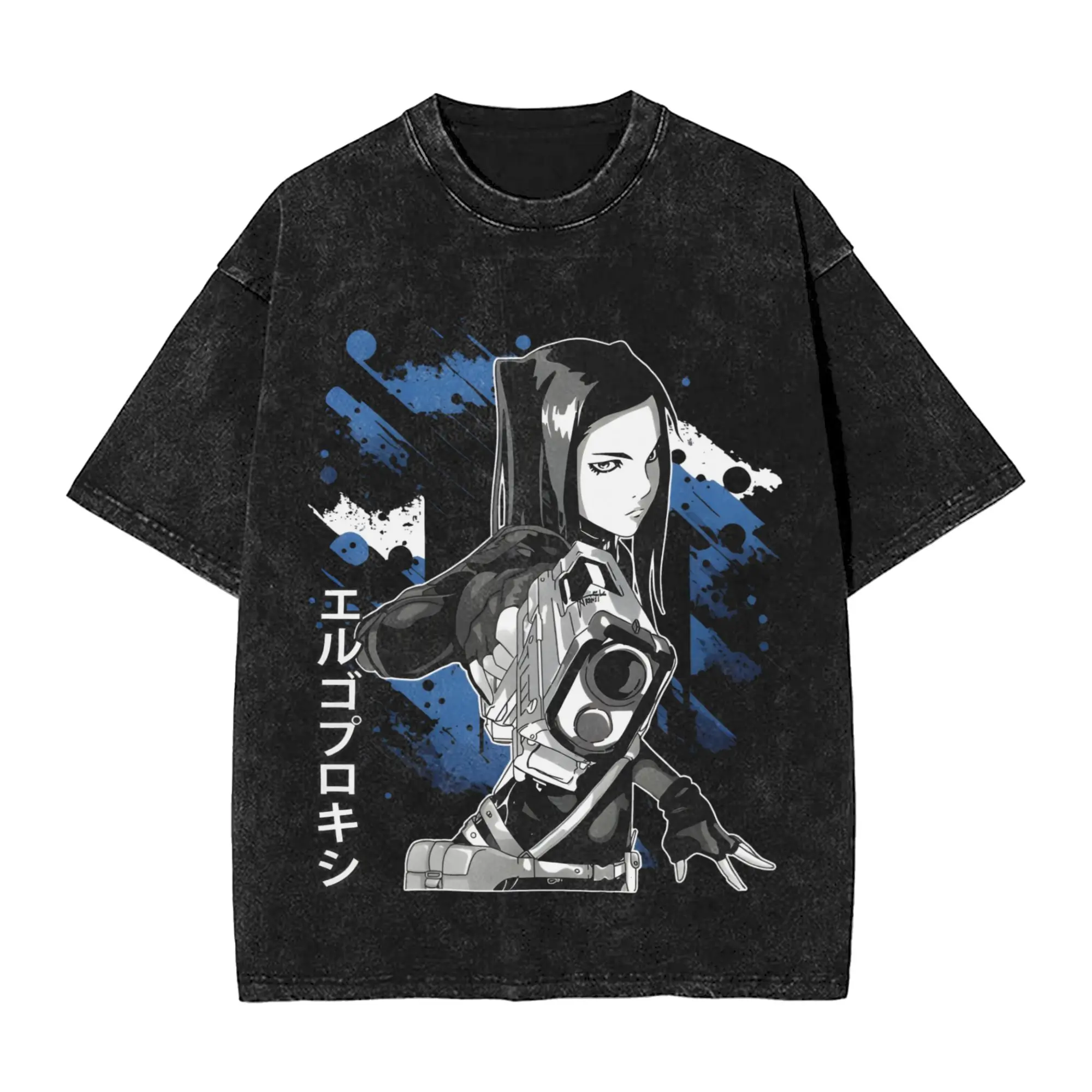 Vintage Washed T-Shirt Ergo Proxy  Simple T-Shirts  Hippie Tshirt for Men Beach Aesthetic Design Top Tees
