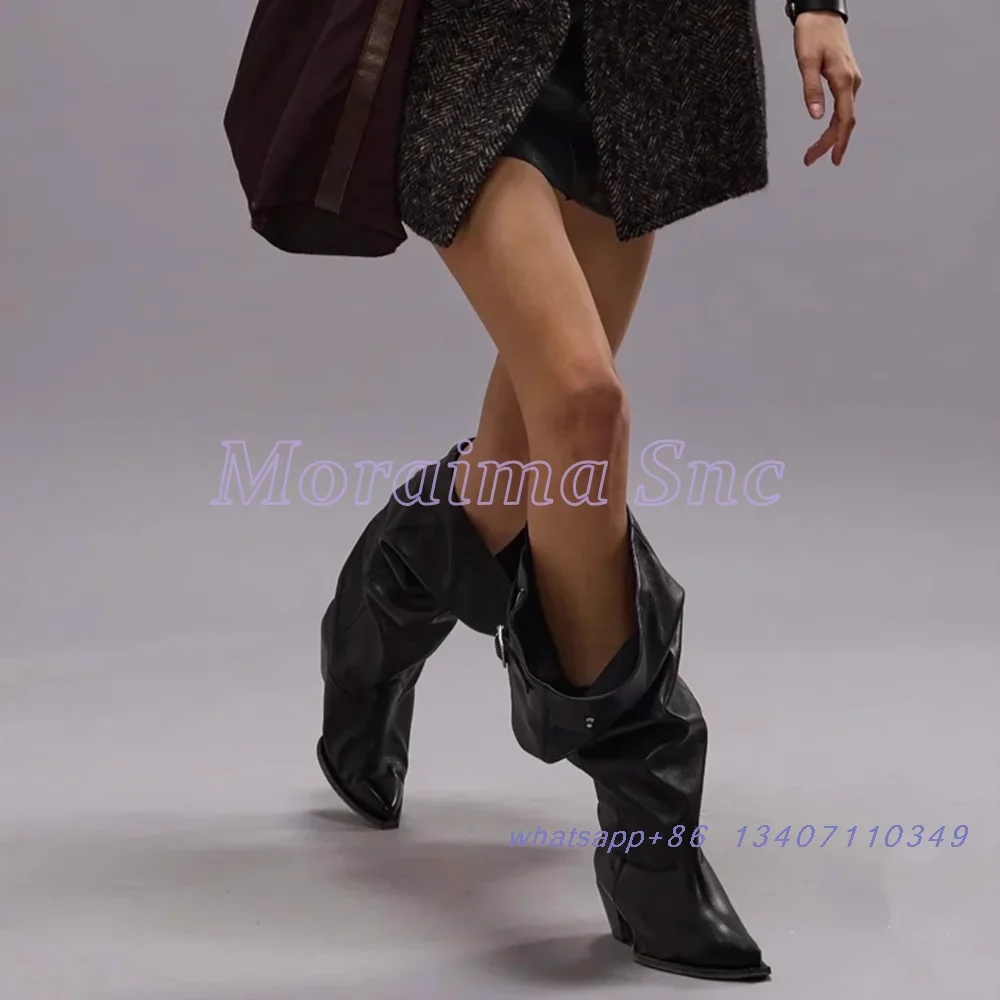 2026 جديد أشار تو حزام مشبك حذاء برقبة للركبة عمود كبير سحاب معدني ديكور كتلة صندل بكعب مكتنز موضة المدرج المرأة التمهيد الطويل #4