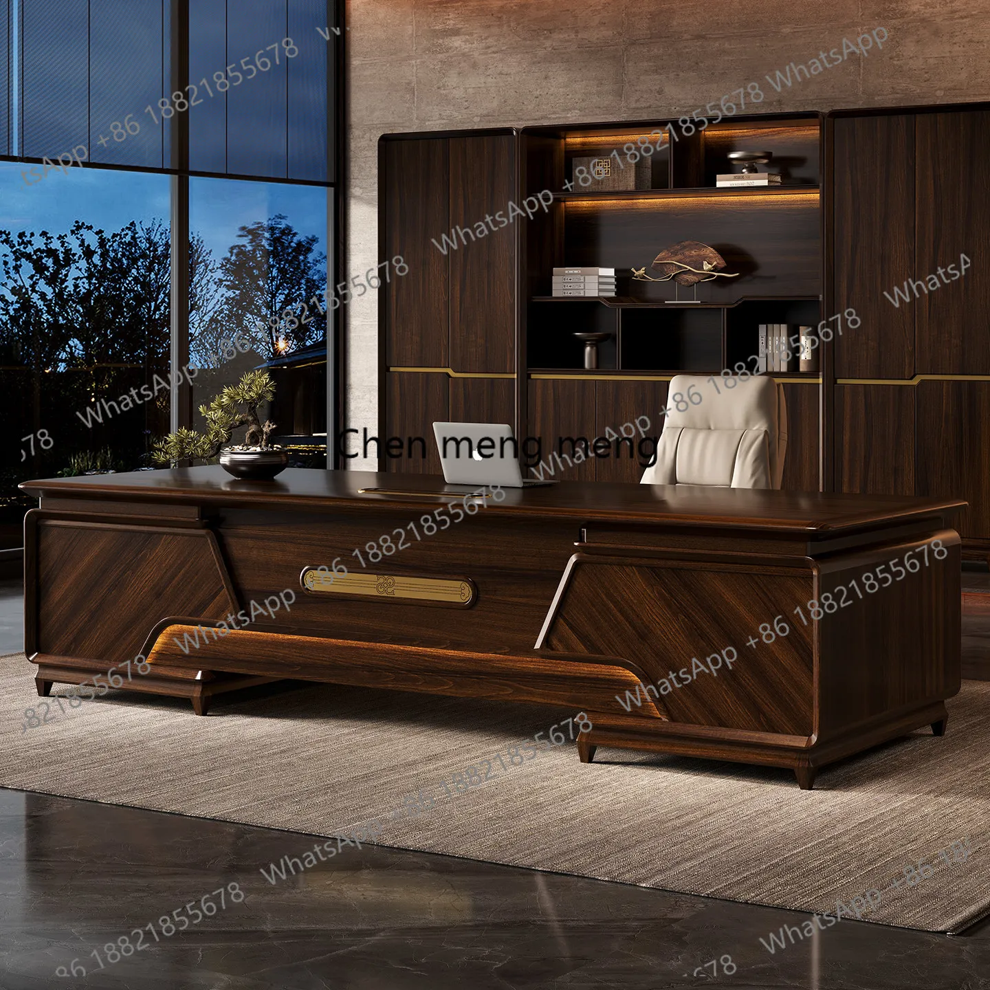a55 New Chinese solid wood boss table light luxury supervisor table black gold wood supervisor manager table retro style