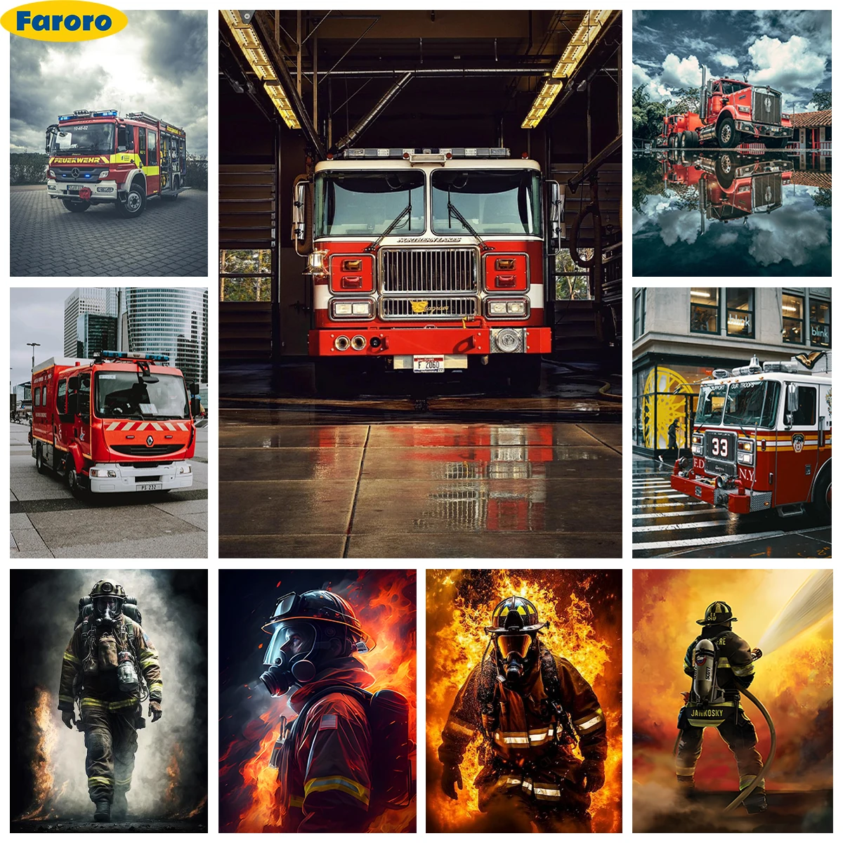 Fire Truck AB Diamond Painting Fire Fighting Heroes DIY Diamond Embroidery Cross Stitch Adult Handmade Home Wall Decor Gifts