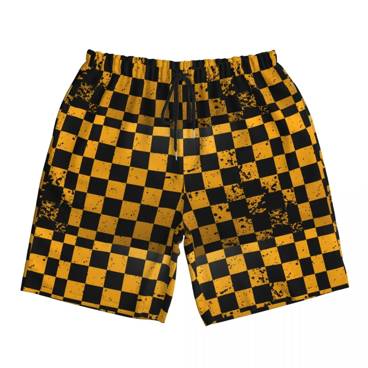 

Клетчатые оранжевые и черные шорты в шахматном порядке, летние пляжные шорты для серфинга, мужские быстросохнущие плавки больших размеров с принтом