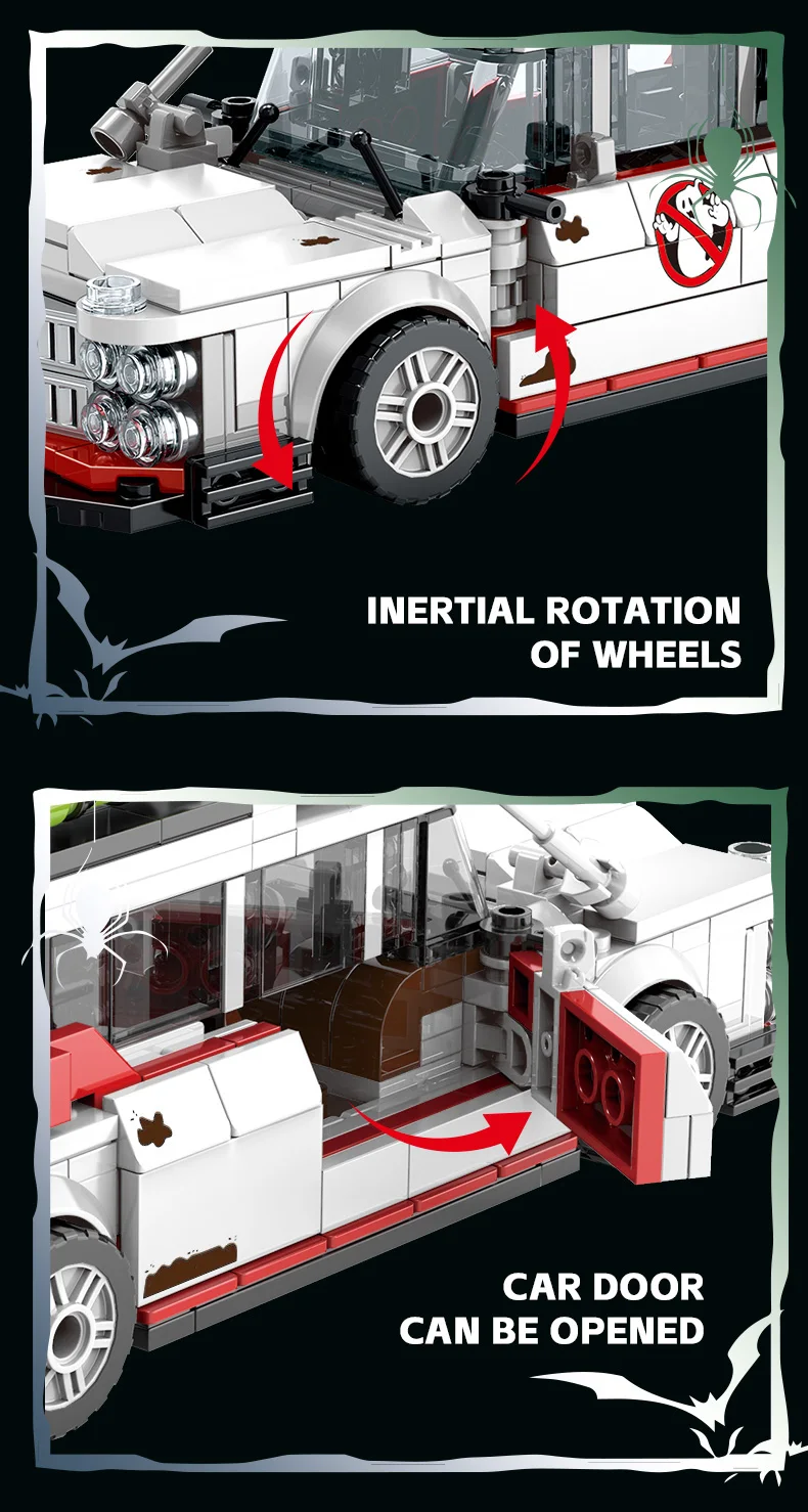 Mini Ghost Rennwagen-Bausteine 562 Teile MOC Retro-Krankenwagen-Bausteine DIY Montage-Spielzeug für Erwachsene Halloween Weihnachten Geburtstagsgeschenk – Detail 4
