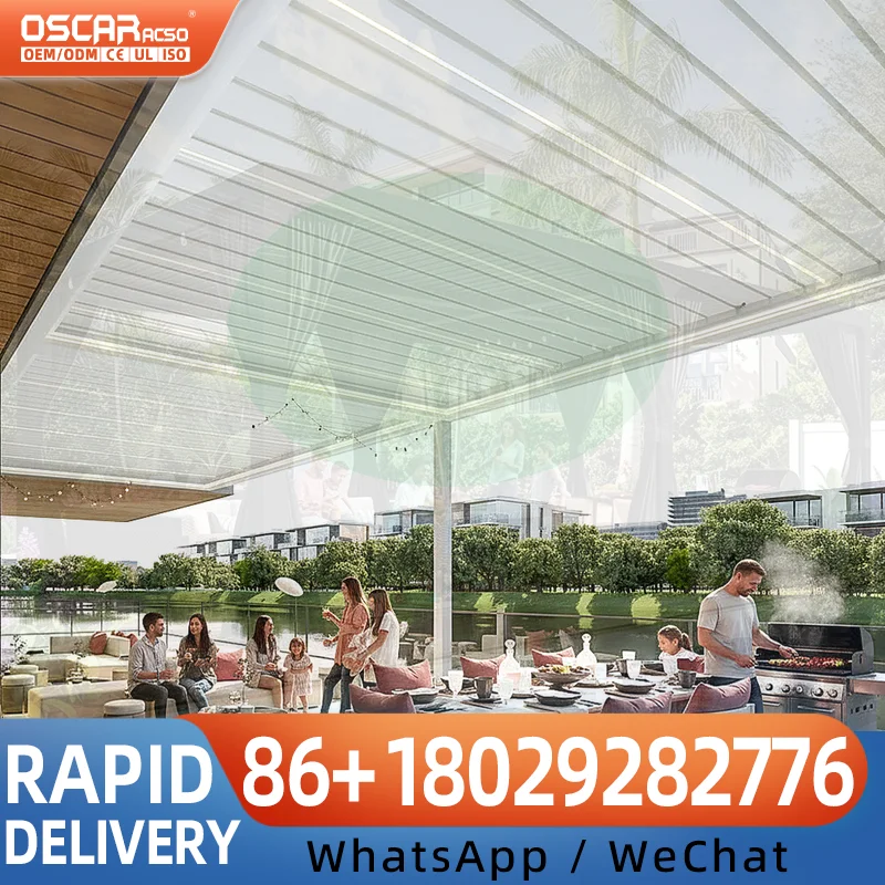 Adjustable Louver Roof Canopy Remote Controlled Rainproof Shade Structure for Villa Patio Backyard Garden Aluminum Pergola like