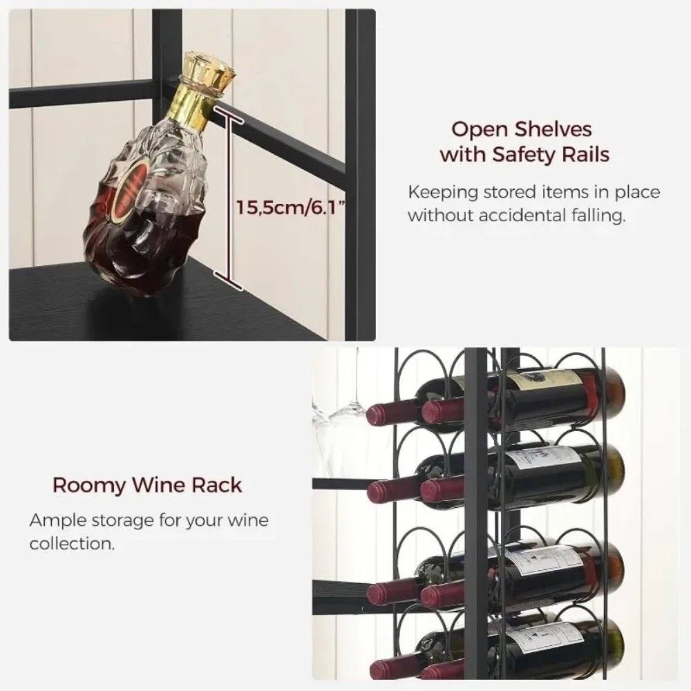 Home Bar Unit, 44.9" L Bar Table with Power Outlet, Mini Bar with Wine Rack and LED Lights