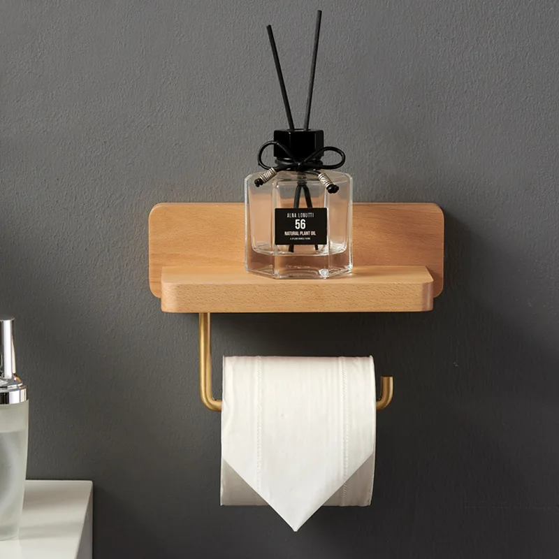 Toilet Roll Holder Brass Wood Napkin Holder Tissue Box Toilet Paper Holders Home Wall-mounted Storage Rack Paper Towel Holder