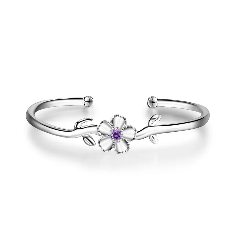 Neue kreative Mode-Armbänder aus 925er Sterlingsilber mit Kristallen für Damen, handgefertigte Armreifen mit Kirschblüten, Geschenk SL059