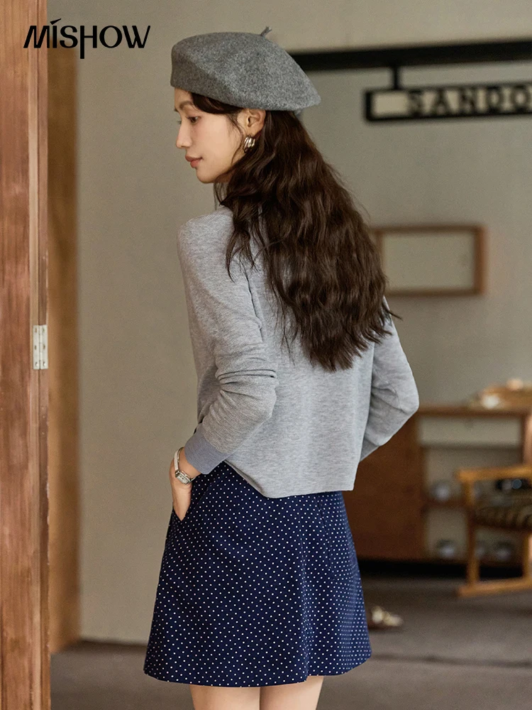 MISHOW Dot Print Corduroy Casual Short Skirt Women Autumn 2024 High Waist Slim A-line Skirt Retro Blue Short Skirts MXD44B0485