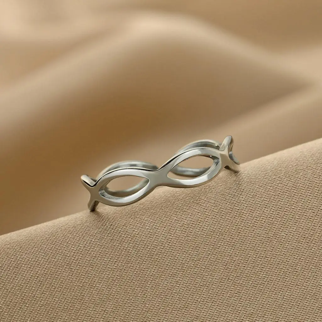 Kinitial Stylish and minimalist laser engraving Steinless Steel Hollow Open Ring Simple Braided Infinity commemorative giftS