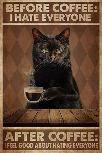 Vintage Tin Signs Cat before Coffee I Hate Everyone Vintage Wall Decor Retro Art