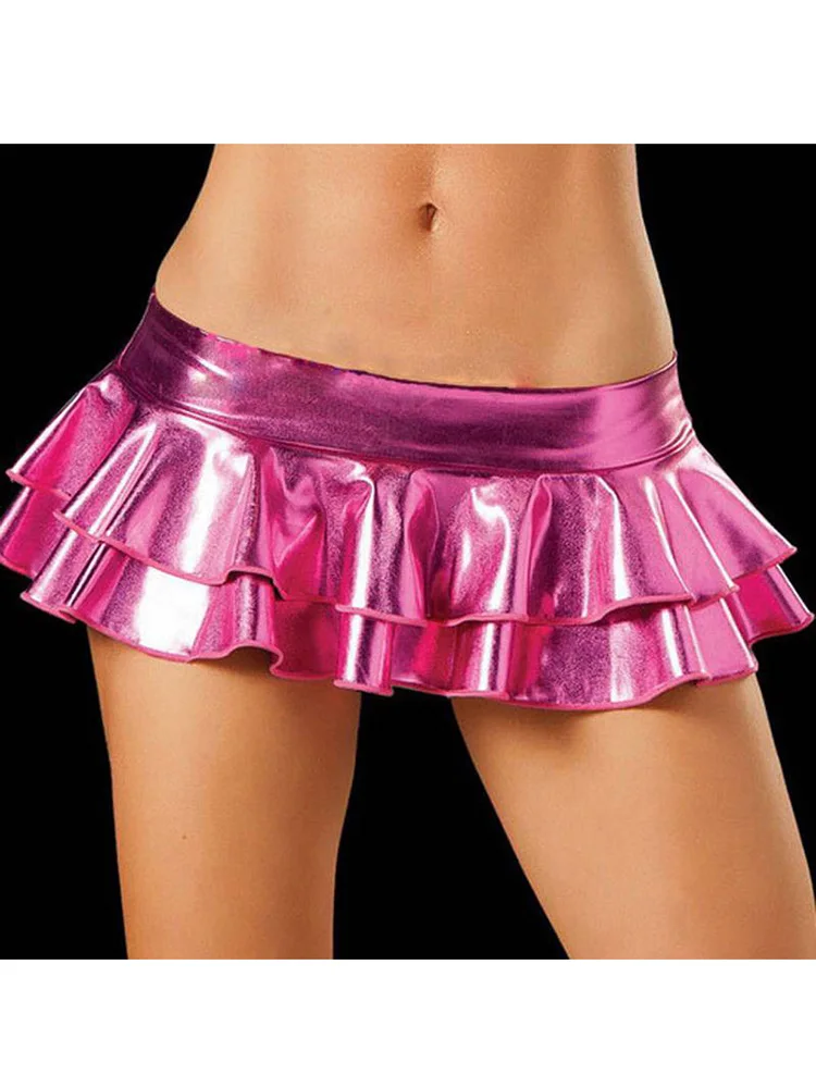 Mini Club Wear gonna corta Sexy tinta unita donna che balla Micro argento oro nero rosa blu