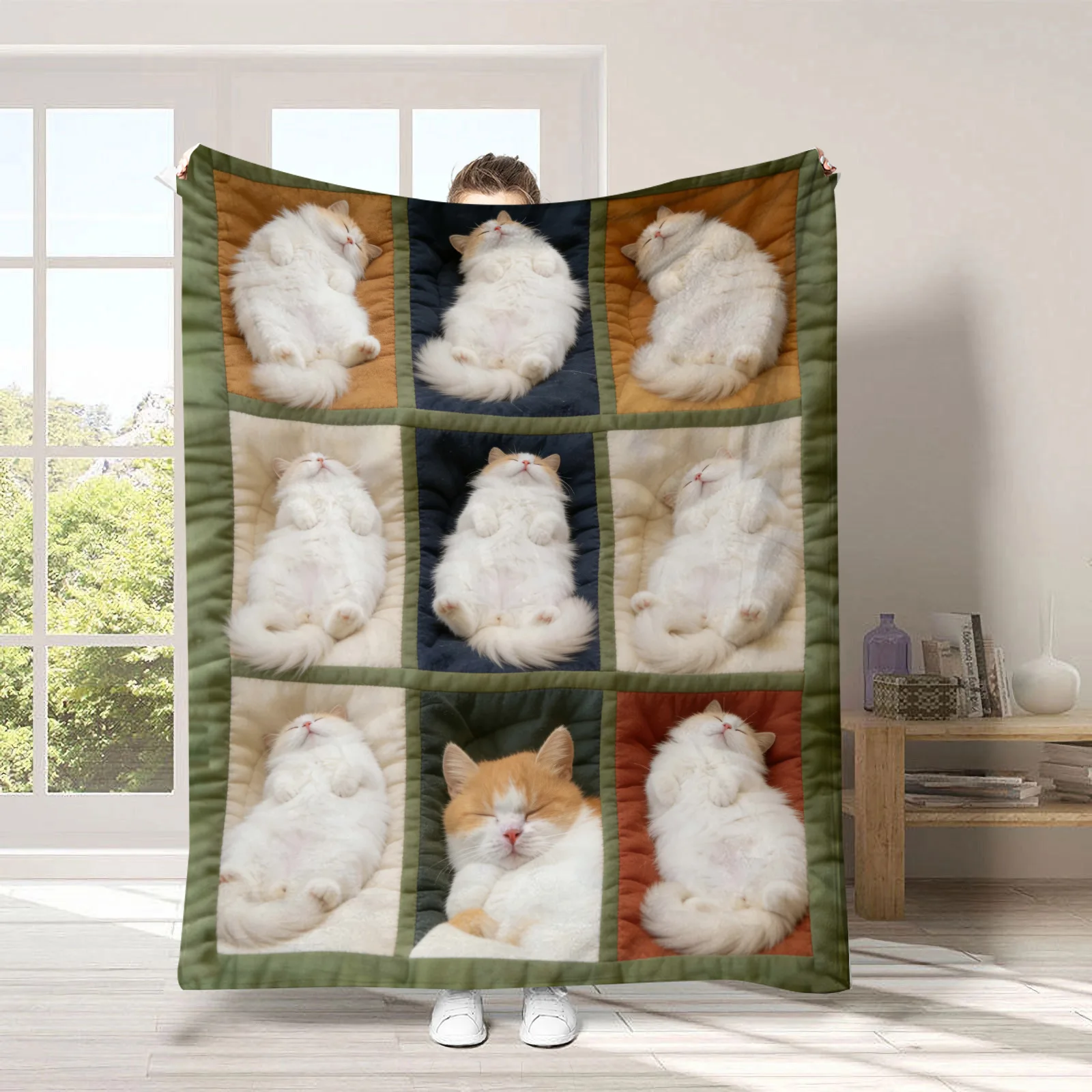 Modern Cat Blanket Realistic 3D Kittens Art Quilt Style Warm Throw For Luxury Living Room Sofa Bed Couch Office Home Decor New