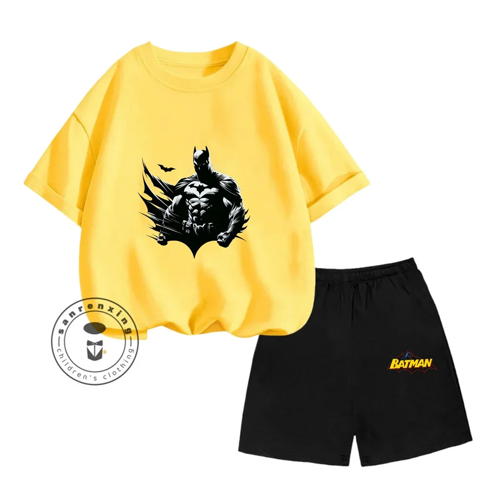 Cartoon Batman Casual Summer Kids Short Sleeve Printed Cartoon Crew Collar T-shirt + Cotton Shorts Breathable and Comfortable