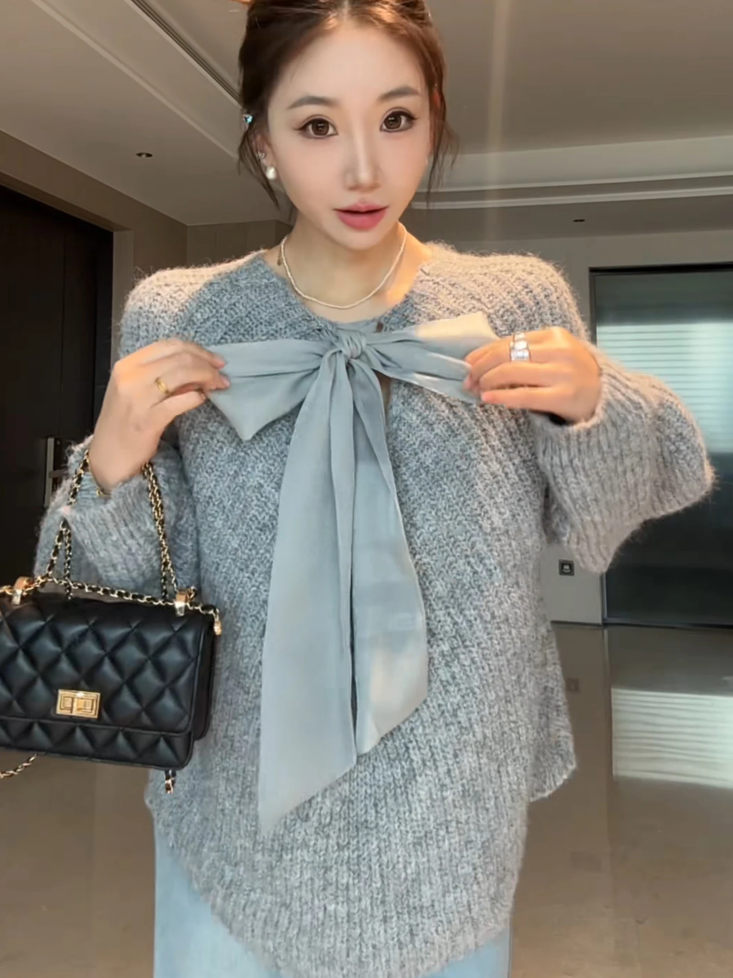 ey لينة مكتنزة متماسكة عقدة سترة المرأة الخريف الشتاء كسول فانوس Sve قمة دافئة مريحة فضفاضة تناسب الجولة Ne #4