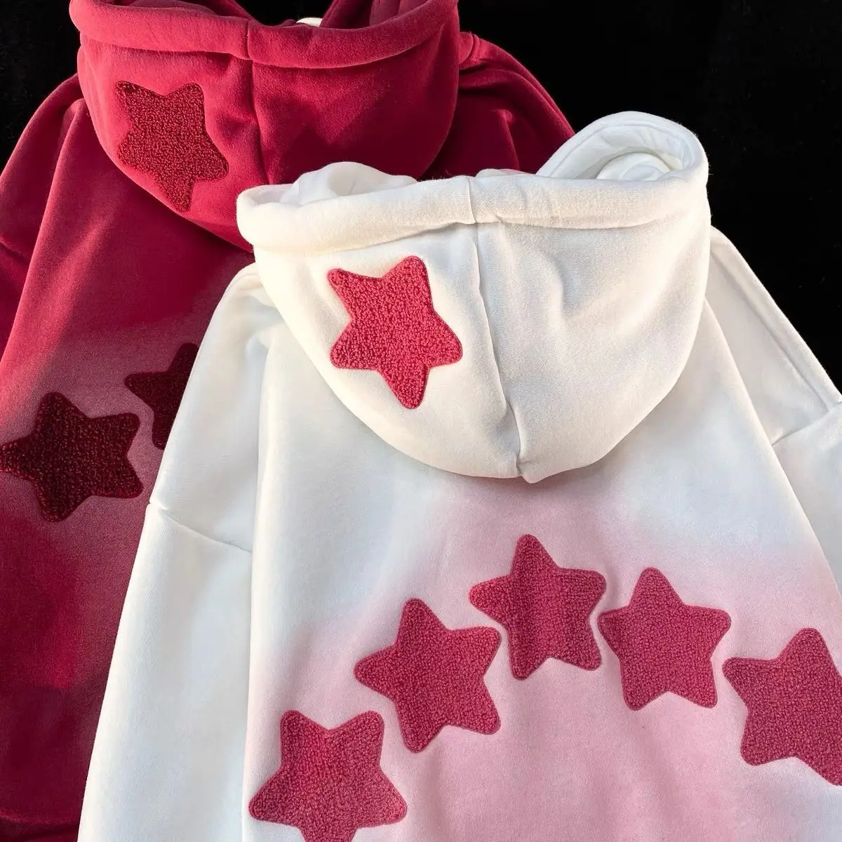 Gradient Color Hoodies Women Star Embroidery Harajuku Sweatshirts Korean Fashion Pullover Y2k Jacket Sudaderas Moletom