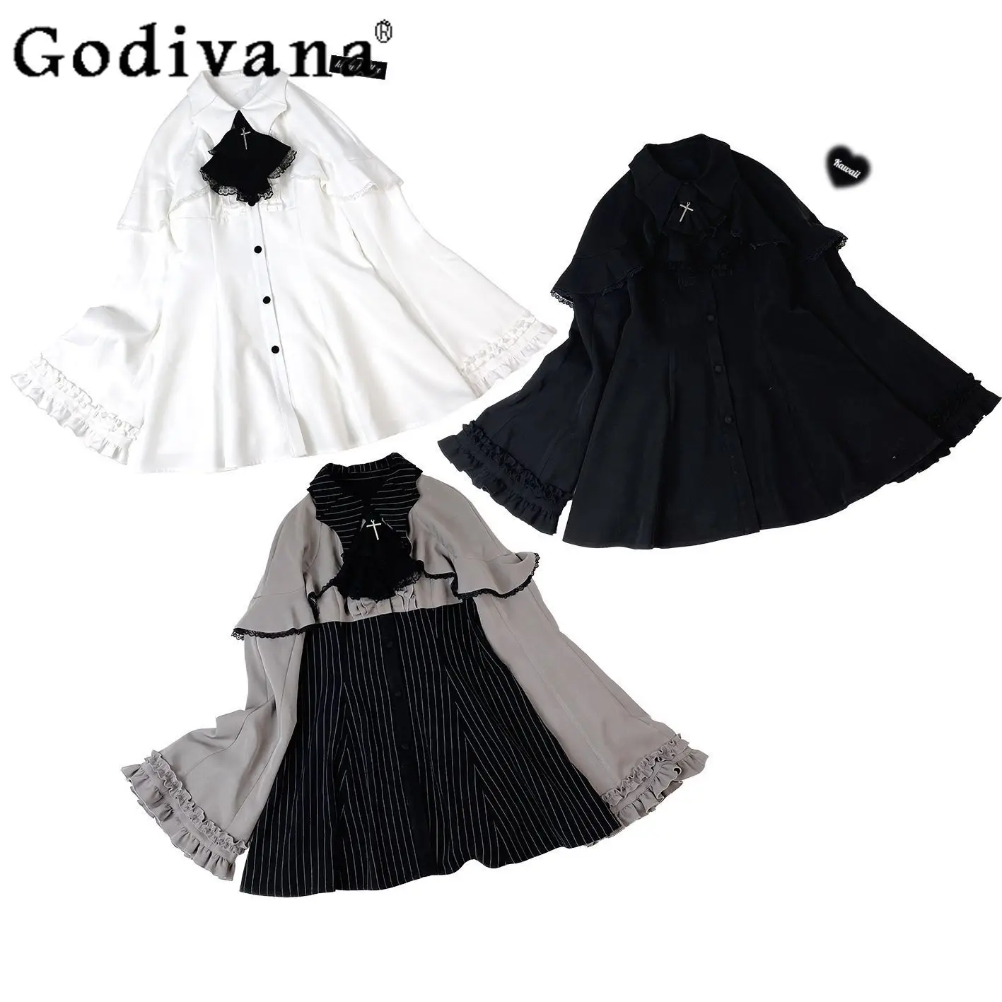 Japanse originele Lolita massa geproduceerde Dark Loli shirt met lange mouwen Sweet Cool Girl jurkset met hoornmouwen