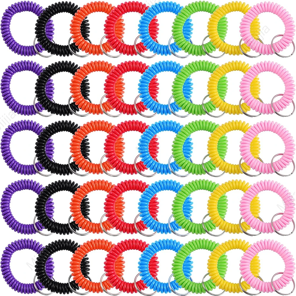 Multicolor Plastic Stretchable Spiral Bracelet Wrist Coil Keychains Wristband Key Ring for Number Tag Sport Pool ID Badge