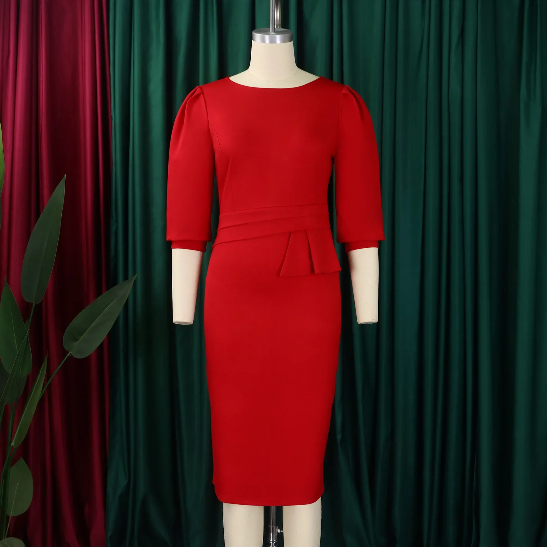 

Customized Customized Elegant Office Dresses for Women O Neck Half Sleeve Sheath Package Hips Formal Business Work Wear Vestido