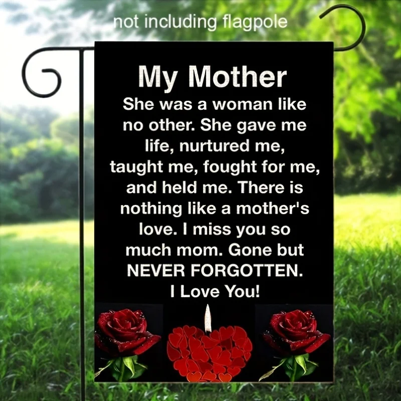 1, Memorial Flag, I Miss Mom So Much, Garden Flag, Honor for Loved Ones, Garden Flag, Funeral Sign, for Outdoor Courtyard, Home, Cemetery Decoration 12 × 18 Inches (Flag Only)