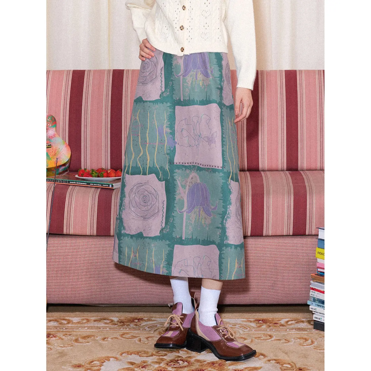 

Юбка-миди больших размеров с высокой талией, новинка осени 202, осень | Юбка в стиле художественной философии с ручной росписью