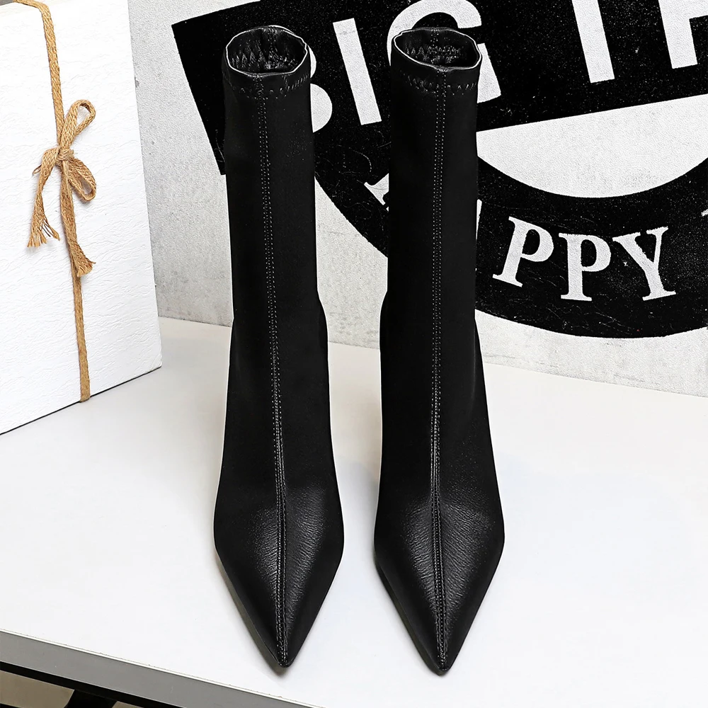 BIGTREE Shoes New High Quality Soft PU Leather Boots Women Pointed Toe Fashion Black Ladies Thin Heels Ankle Boots Winter Shoes