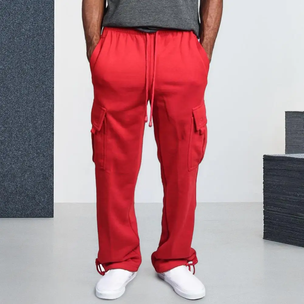 Mens Sweatpants Straight Fit Joggers for Sports and Streetwear Loose Oversized Drawstring Long Pants Men Multi-pocket Pants