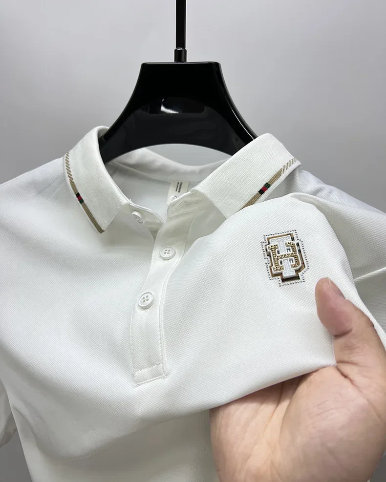 Summer high-end brand short sleeve men\'s POLO shirt new fashionable three-dimensional badge breathable ice silk casual T-shirt