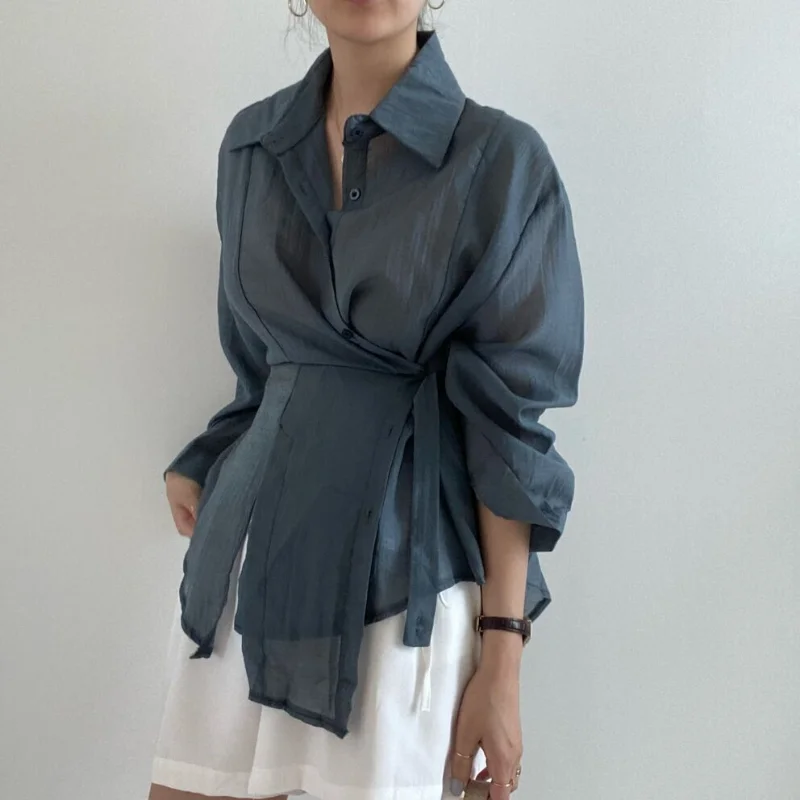 Loose Long Sleeve Blouse Women Clothing Irregular Sunscreen Shirt Women Fashion 2023 Casual Button Shirts Chic Tops 15674