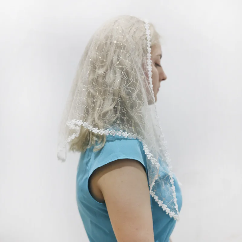Triangle Lace Edge Net Veil, Bridal Bridesmaid Headscarf, Church Prayer Religious Head Covering
