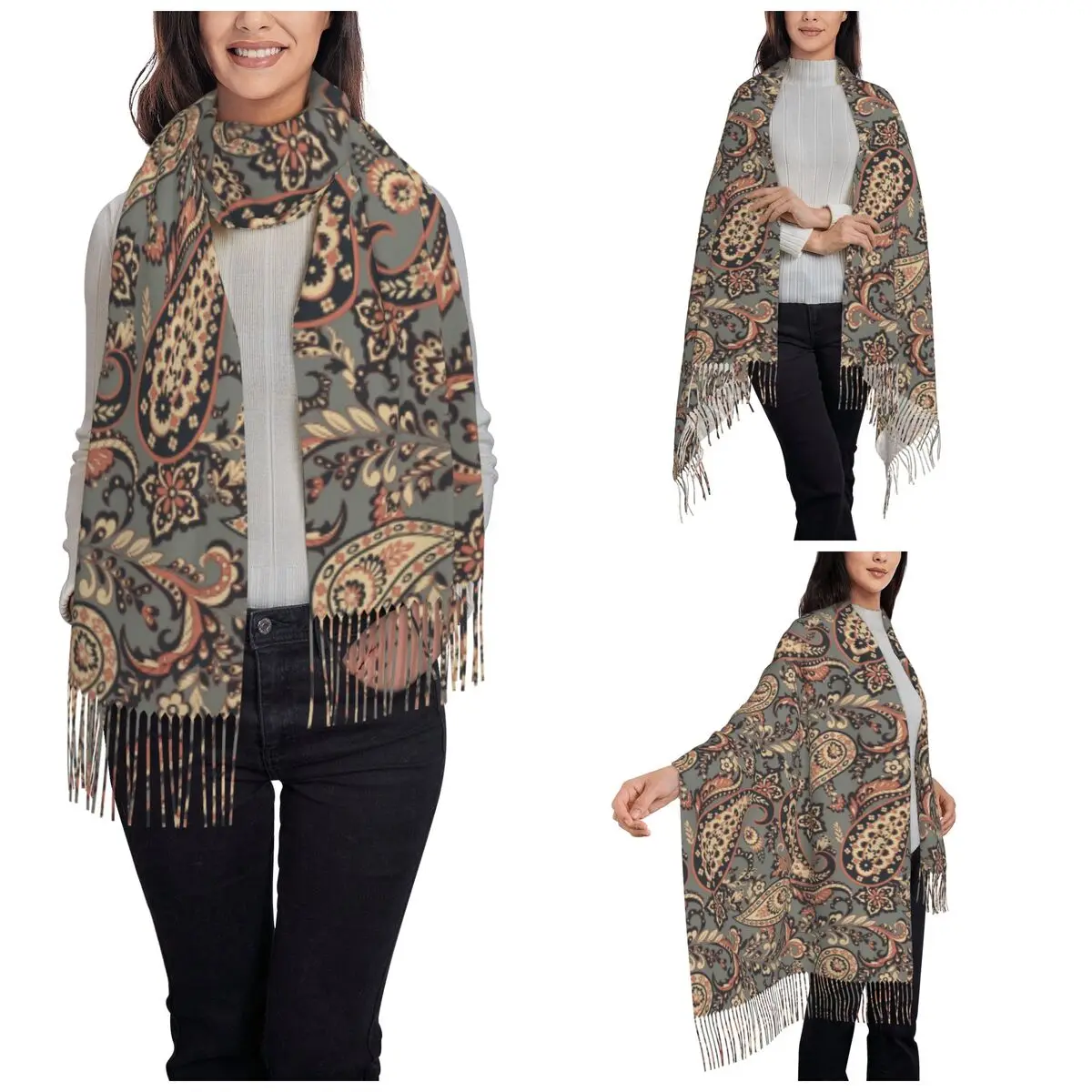 Paisley Boho Scarf for Womens Warm Winter Shawl Wrap Ornate Floral Long Shawl Scarf for Evening Dress