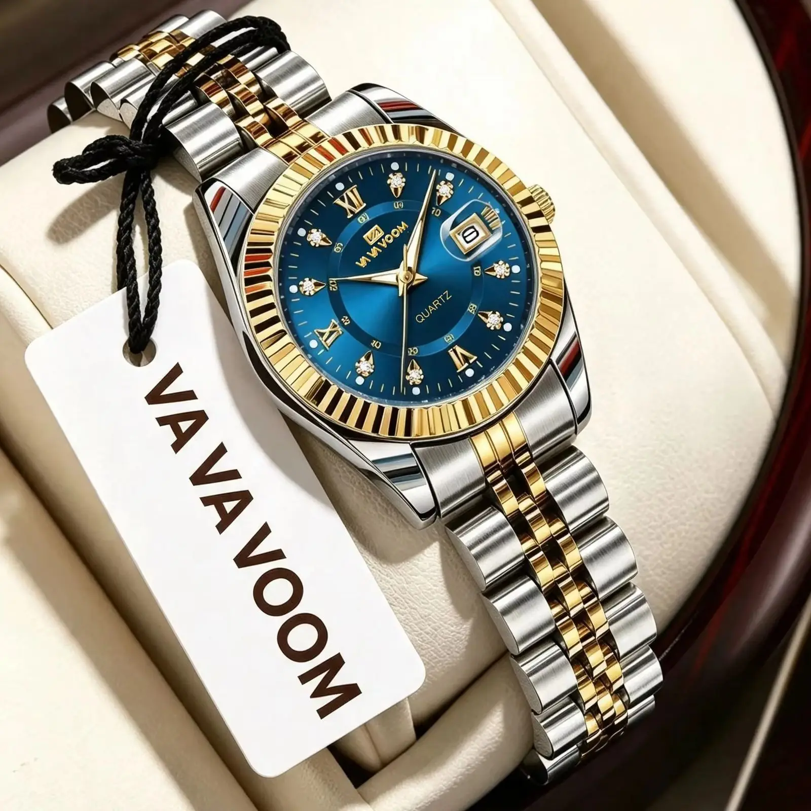 Elegant Fashion Ladies Quartz Wristwatch Two‑Tone Gold Small Sub Dial Waterproof Luminous Date Stainless Steel Watch For Women