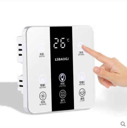 6 in 1 Multifunction Smart Touch Yuba Switch Socket 6 Gang Bathroom Universal Waterproof Smart Touch Screen 86*86mm