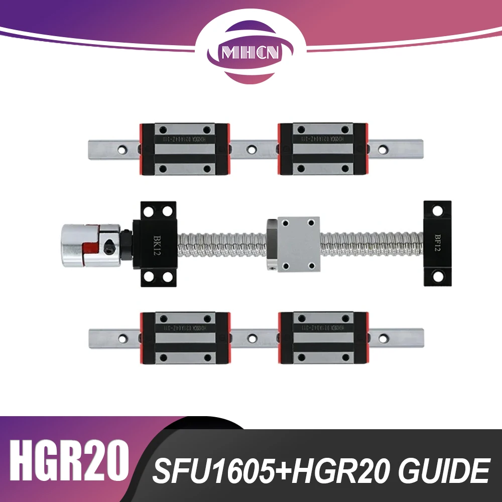 2 pcs HGR20 Linear Guides +4 pcs Ordinary/Steel Blocks Carriages  + 1 set Ball Screw kit SFU1605 with 8mm Coupler CNC router kit