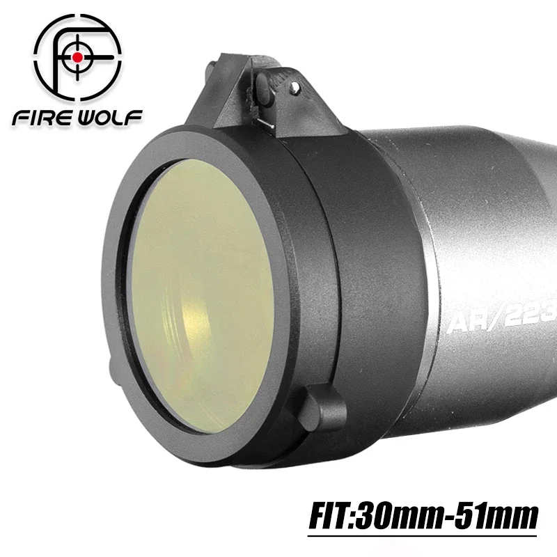 FIRE WOLF 30mm-51mm Flip-Up Scope Lens Cover Yellow Amber Filter Lens Protector for Scopes