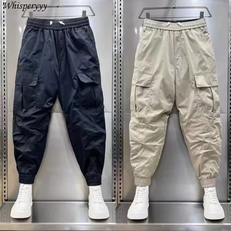 

Мужские брюки-карго, повседневные спортивные штаны на шнурке, брюки с девятью точками, брюки хаки с карманами Harlan, новые летние свободные брюки с эластичной резинкой на талии