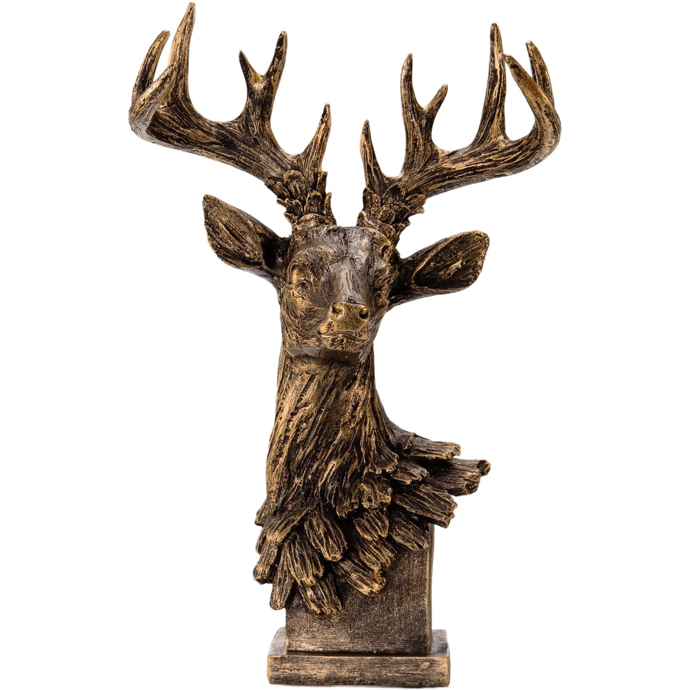 Modern Resin Deer Head Wall Hanging Decor for Living Room Entryway Bookshelf Desktop Rustic Bronze Finish Design