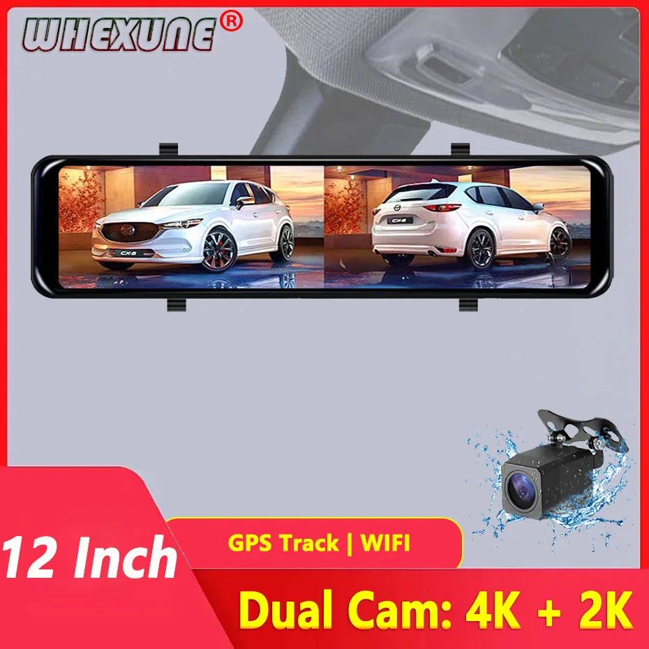 UHD 4K Car Rearview Mirror DashCam WIFI DVR GPS Tracking Video Dash Recorder Auto Registrar Night Vision Rear 1440P 24H Monitor