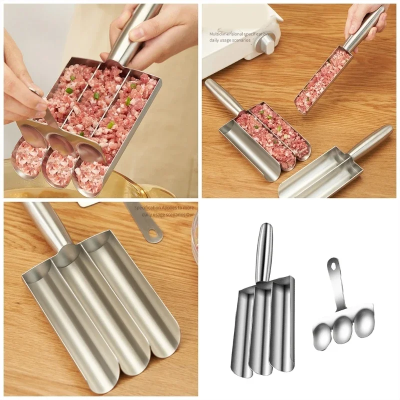 Utensilio de cocina versátil para hacer albóndigas triples, juego de bolas de pescado, herramienta de cocina artesanal para el hogar, accesorios de cocina