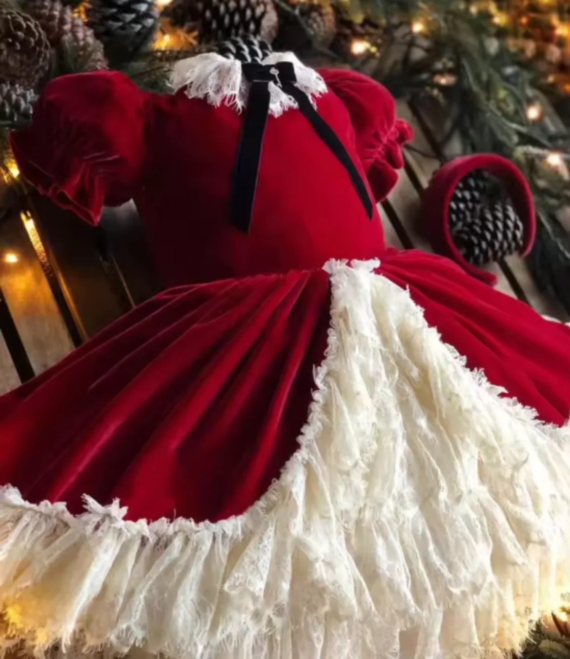 Baby meisje herfst rood fluwelen kant Turkse vintage prinses baljurk jurk voor feest verjaardag vakantie Eid Christmas