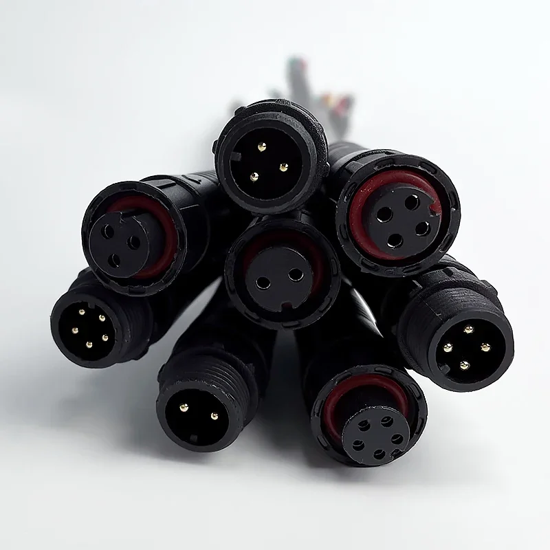 5/20Pcs M12 Waterproof 2 3 4 5 Pin IP67 Cable Wire Plug for LED Strips Male and Female 20cm Length Connector Rubber core head view 3